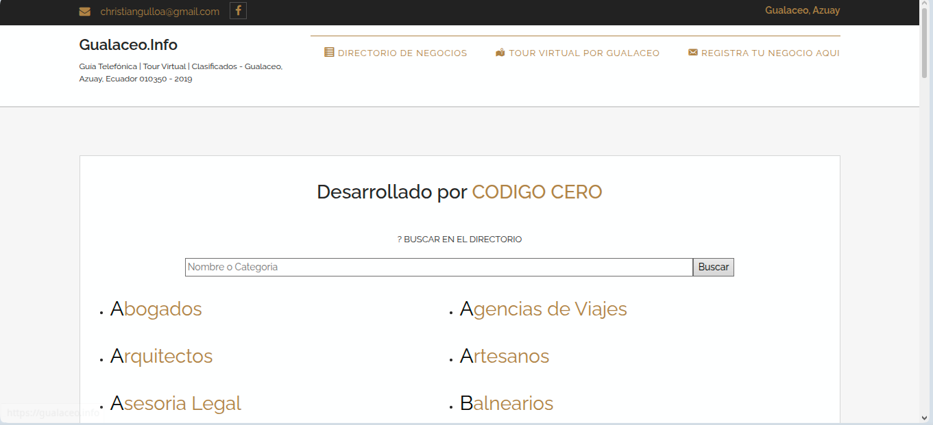Captura de Gualaceo.info - Desarrollado por Código Cero