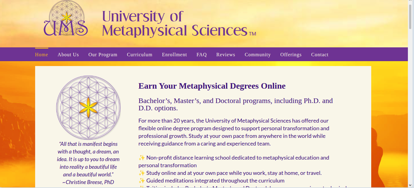 Captura de University of Metaphysical Sciences - Desarrollado por Código Cero